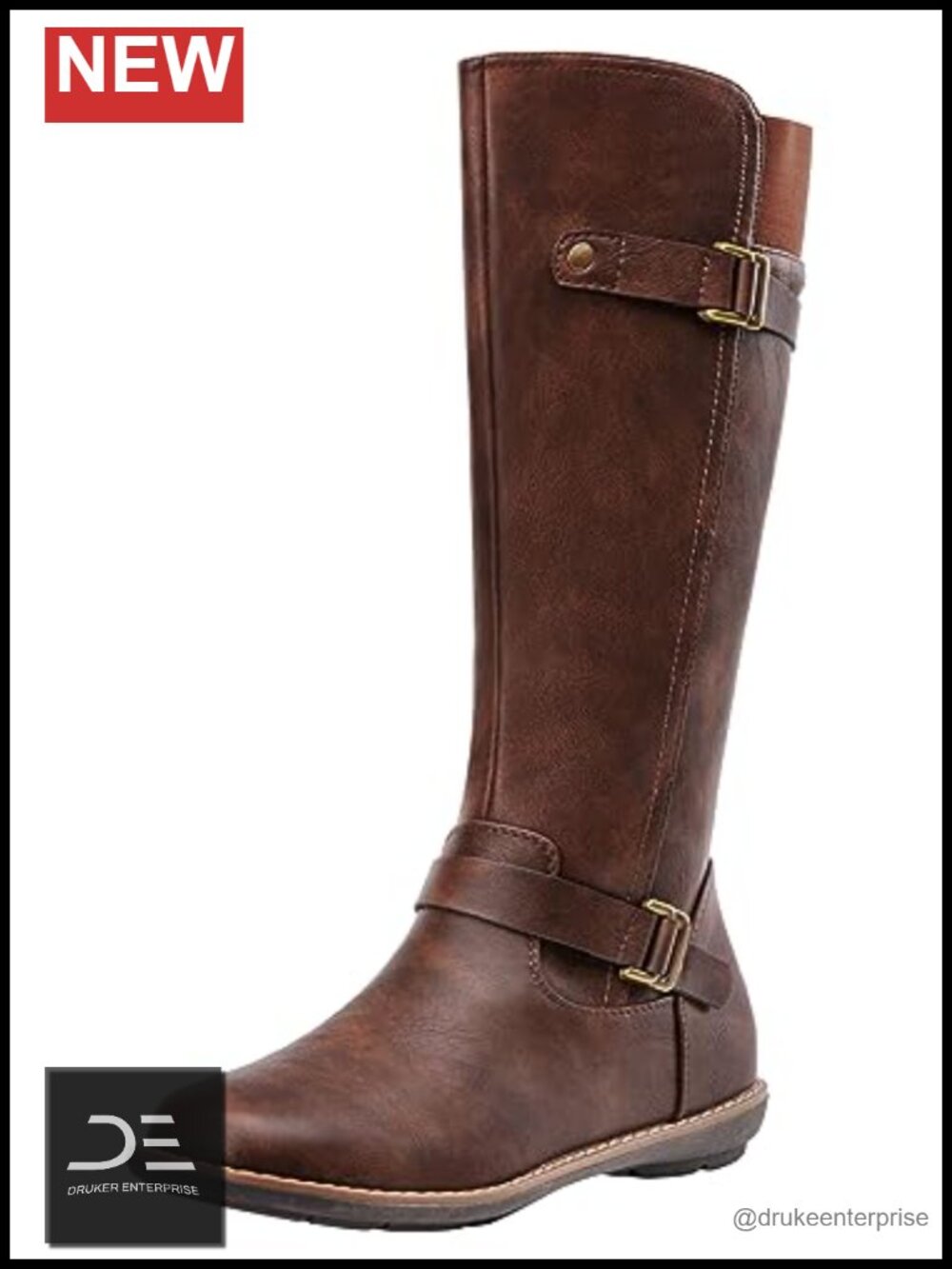 Knee High Flat Riding Boots with Side Zipper - Cushioned Insole, Non-Slip